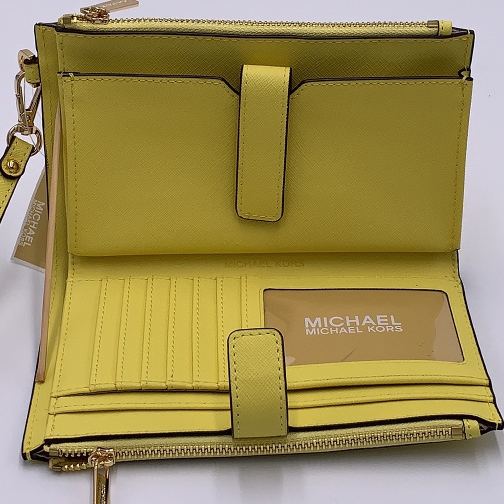 MICHAEL KORS LARGE DOUBLE ZIP WRISTLET WALLET SUNSHINE COLOR - Picture 6 of 13